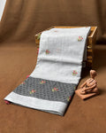 Grey Colour Cotton Floral Embroidery Saree