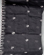 Elehat Off White Saree With Black Floral Embroidery Work Saree