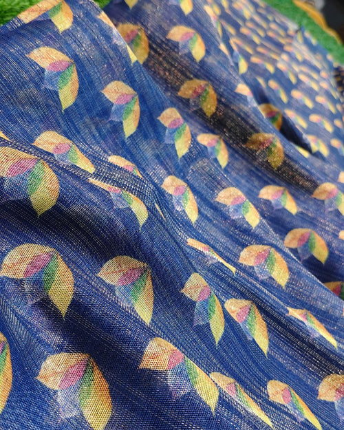 Blue Colour Cotton Tissue Saree