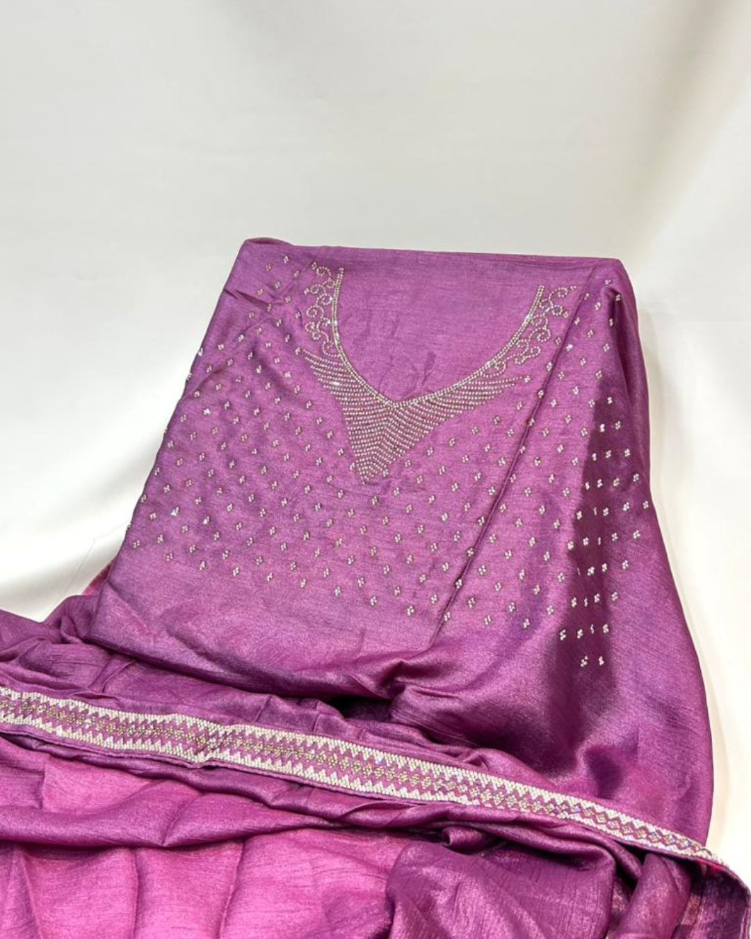 Onion Pink Colour Stone Work Soft Shimmer Saree