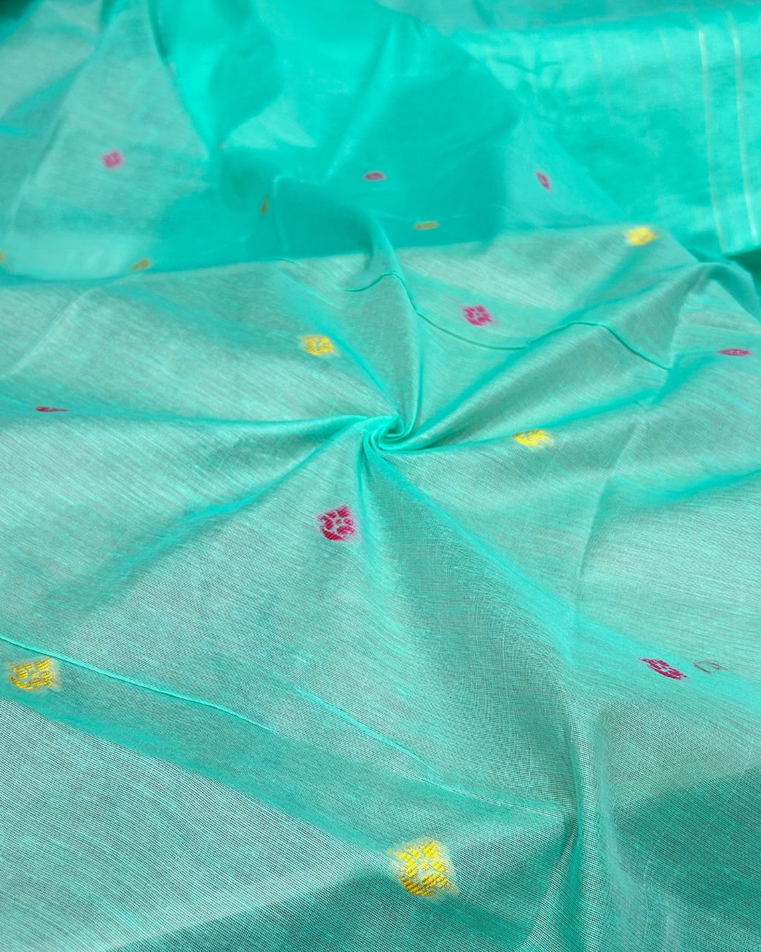 Turquoise Colour Cotton Meenakari Work Saree
