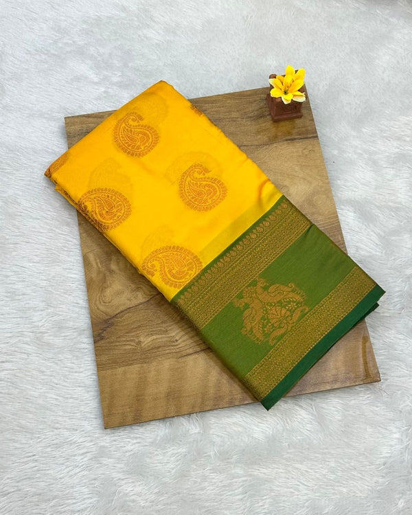 Yellow Colour Semi Silk Saree