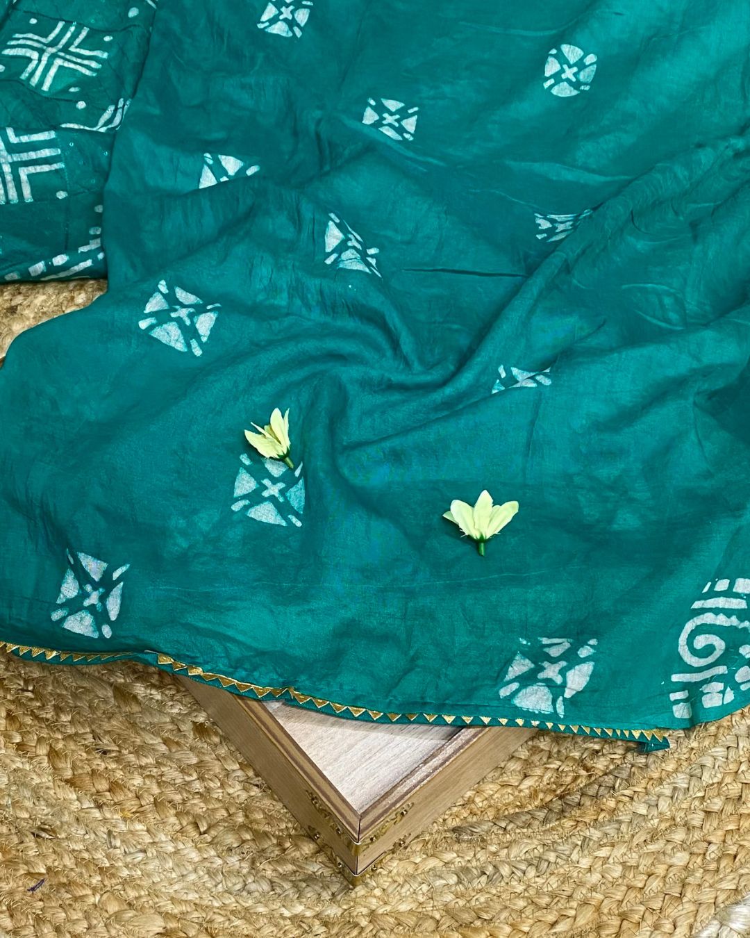 Rama Green Colour Batik Cotton Saree