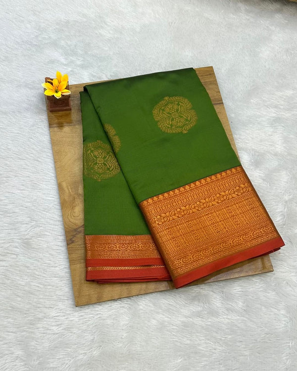 Green Colour Semi Silk Saree