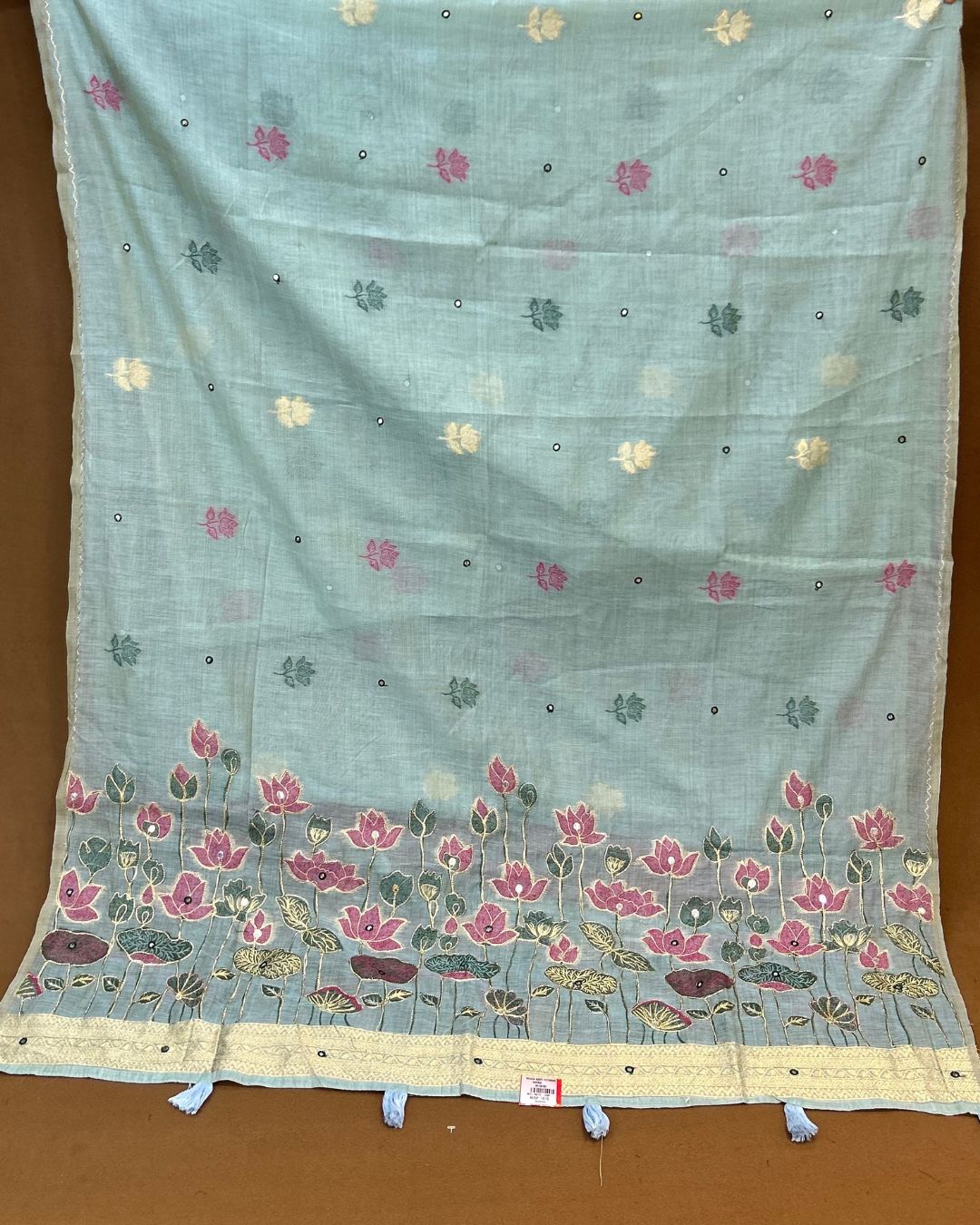 Steel Blue  Colour Muga Cotton Saree with Contrast Blouse