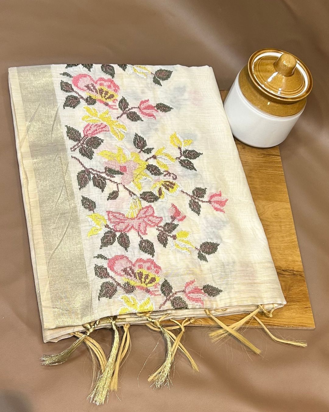 Off White Colour Cotton Saree
