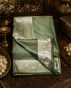 Dusty Green Colour Soft Satin Silk Saree