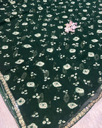 Green Colour Chiffon Batik Print lace Border Saree