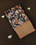 Black Colour Tussar Silk Printed Saree