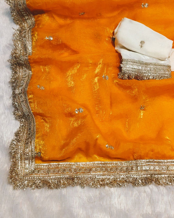 Yellow Colour Soft Fandy Work Saree