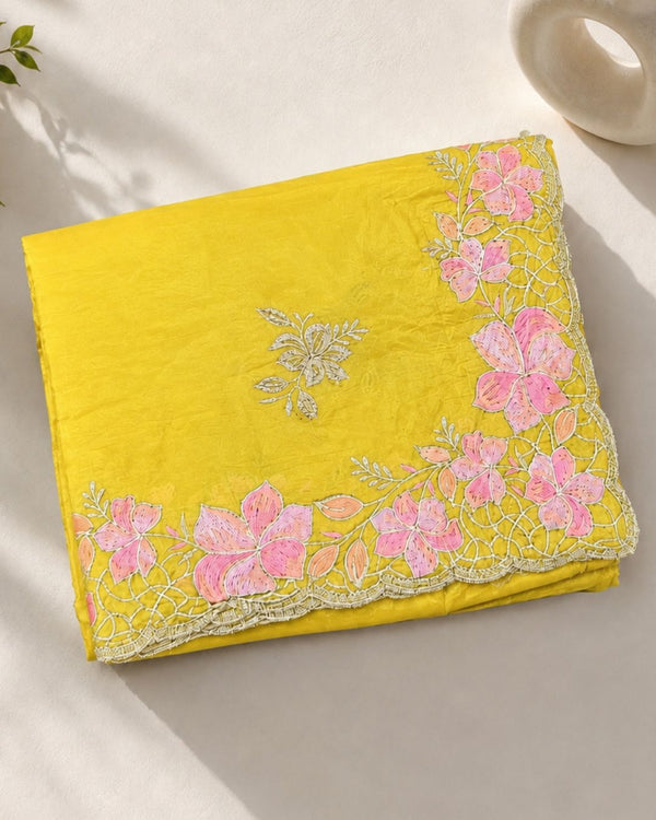 Leman Brust Colour Crunchy Silk Thread Work Saree