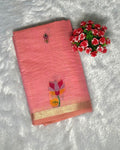 Peach Pink Colour Jamdani Cotton Saree