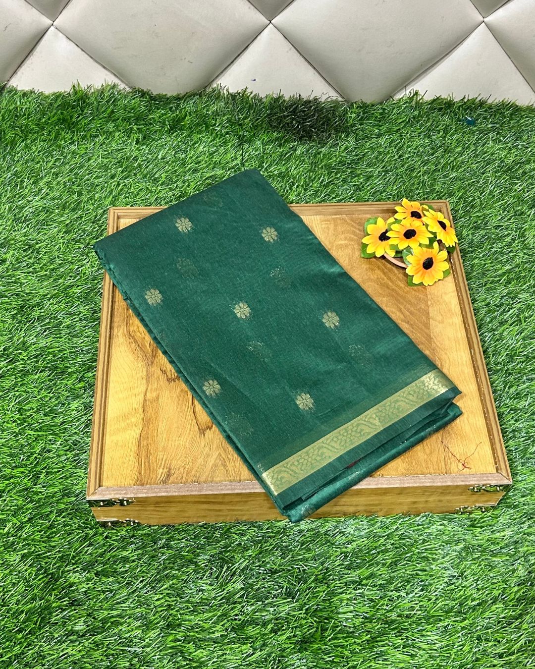 Green Colour Maheshwari Cotton Saree M15186