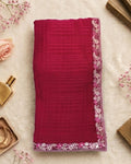 Pink Colour Chiffon Saree With Contrast Blouse
