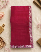 Pink Colour Chiffon Saree With Contrast Blouse