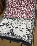 Maroon Colour Mal Cotton Kalamkari Printed Saree with Contrast Blouse