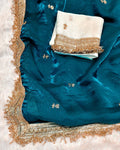 Rama Blue Colour Soft Fandy Work Saree