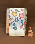Cream Colour Lotus Flower Print  Linen Cotton Printed Saree