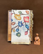 Cream Colour Lotus Flower Print  Linen Cotton Printed Saree