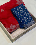 Red Colour Shimmer Georgette Saree with Embroidery Work