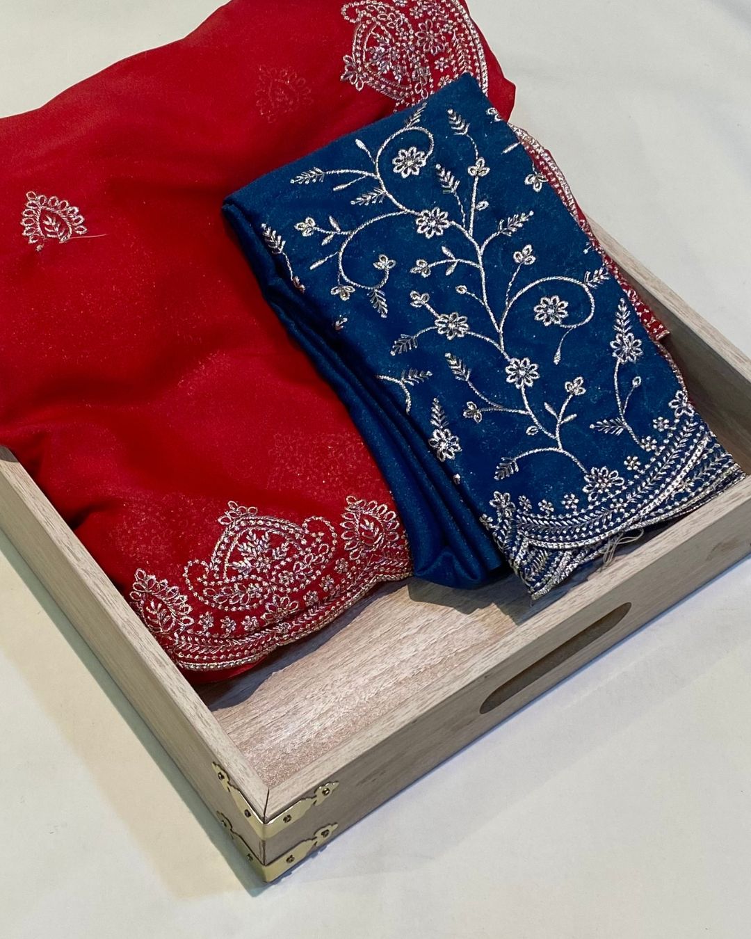 Red Colour Shimmer Georgette Saree with Embroidery Work