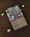 Dusty Wine Colour Tussar Silk Printed Saree