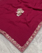Pink Colour Chiffon Saree With Contrast Blouse