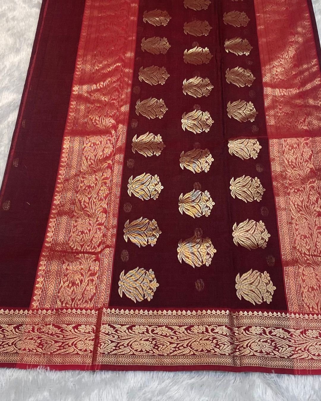 Maroon Colour Handloom Chanderi Saree