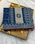 Petrol Blue Colour Crunchy Silk Work Saree