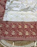 White Colour Soft Satin Silk Saree with Contrast Blouse Piece