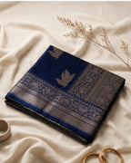 Navy Blue Colour Semi Silk Saree with Golden Rich Border