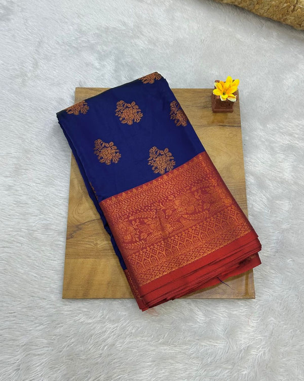Dark Blue Colour Semi Silk Saree