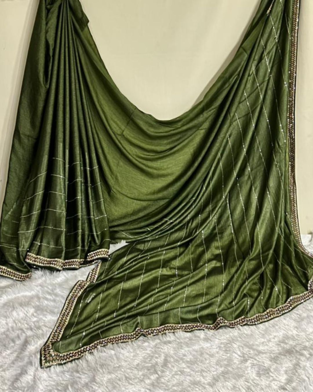 Moss Green Colour Stone Work Soft Shimmer Saree