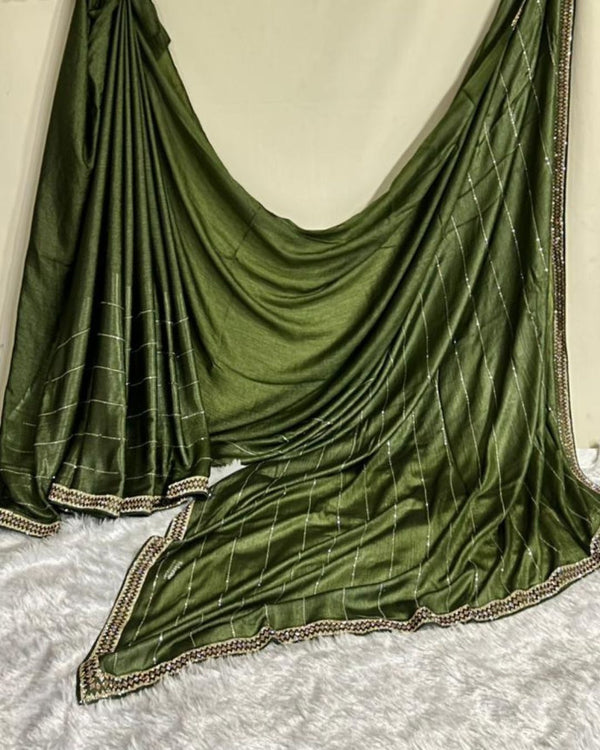 Moss Green Colour Stone Work Soft Shimmer Saree