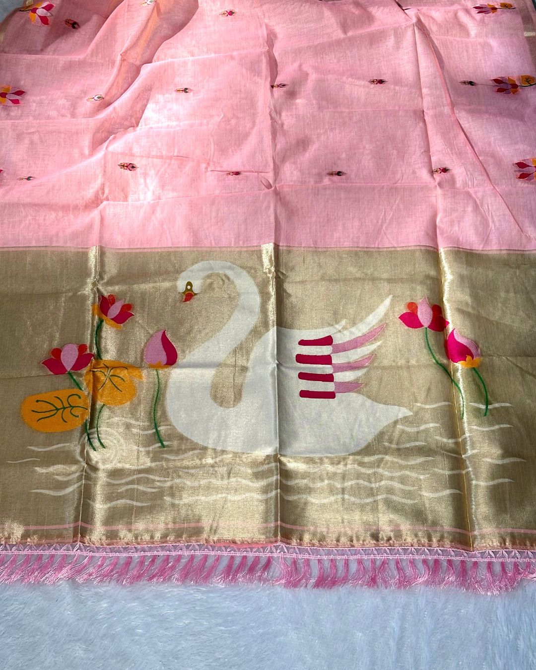 Peach Pink Colour Jamdani Cotton Saree