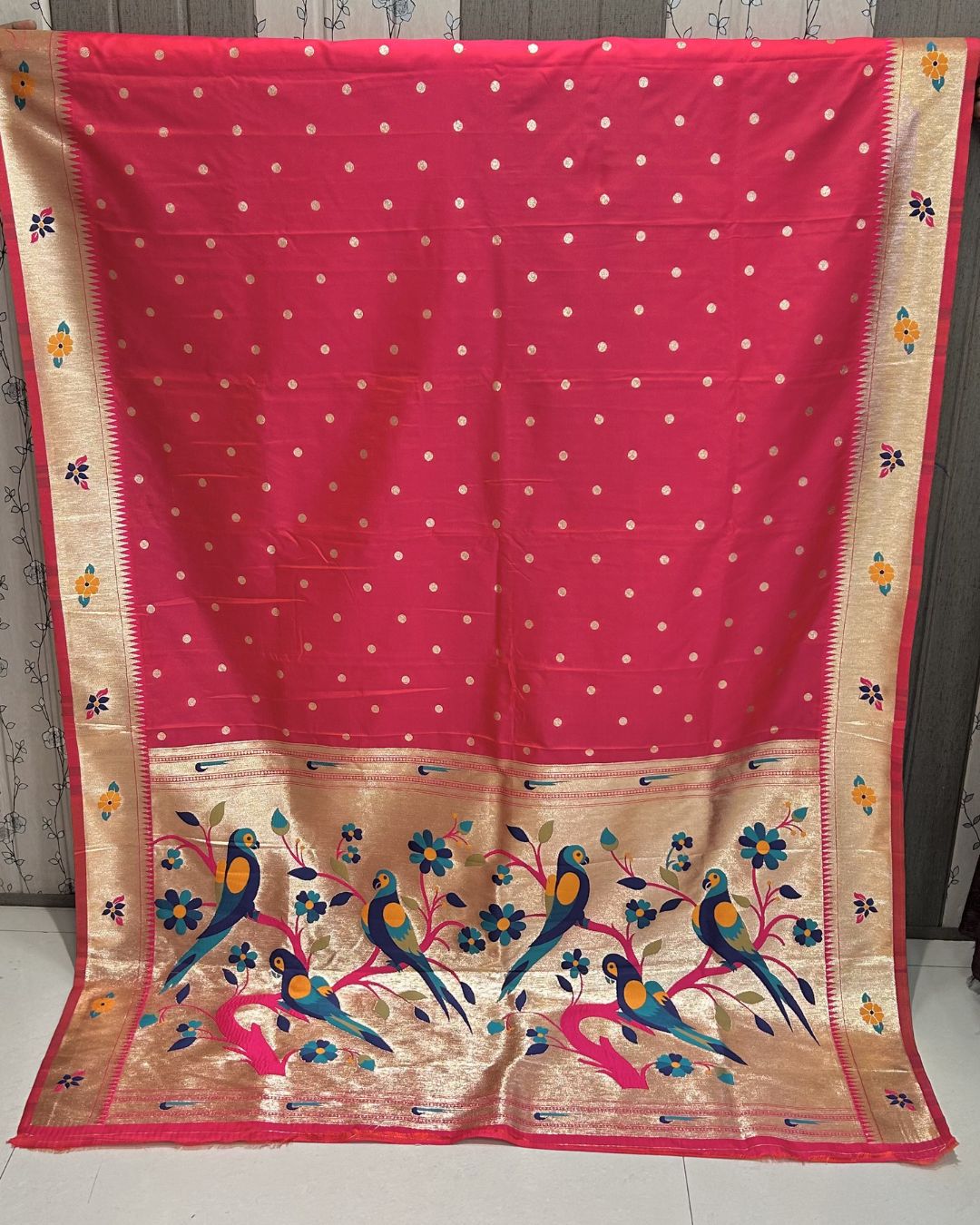 Tomato Red Colour Bamboo Paithani Saree M 15237