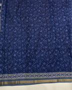 Blue Colour Mal Cotton Indigo Printed Saree with Contrast Border