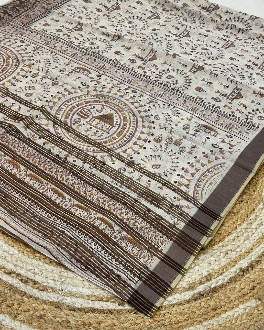Off White Colour Cotton Warli Design Saree