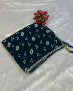 Petrol Blue Colour Chiffon Batik Print lace Border Saree