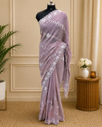 Dusty Pink Colour Shimmer Georgette Saree with Embroidery Work