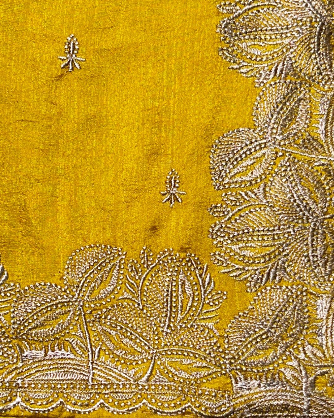 Golden Mustard Yellow Colour Vichitra Silk Thread Wok Border Design Saree