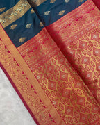 Peacock Blue Colour Semi Silk Contrast Border Zari Saree