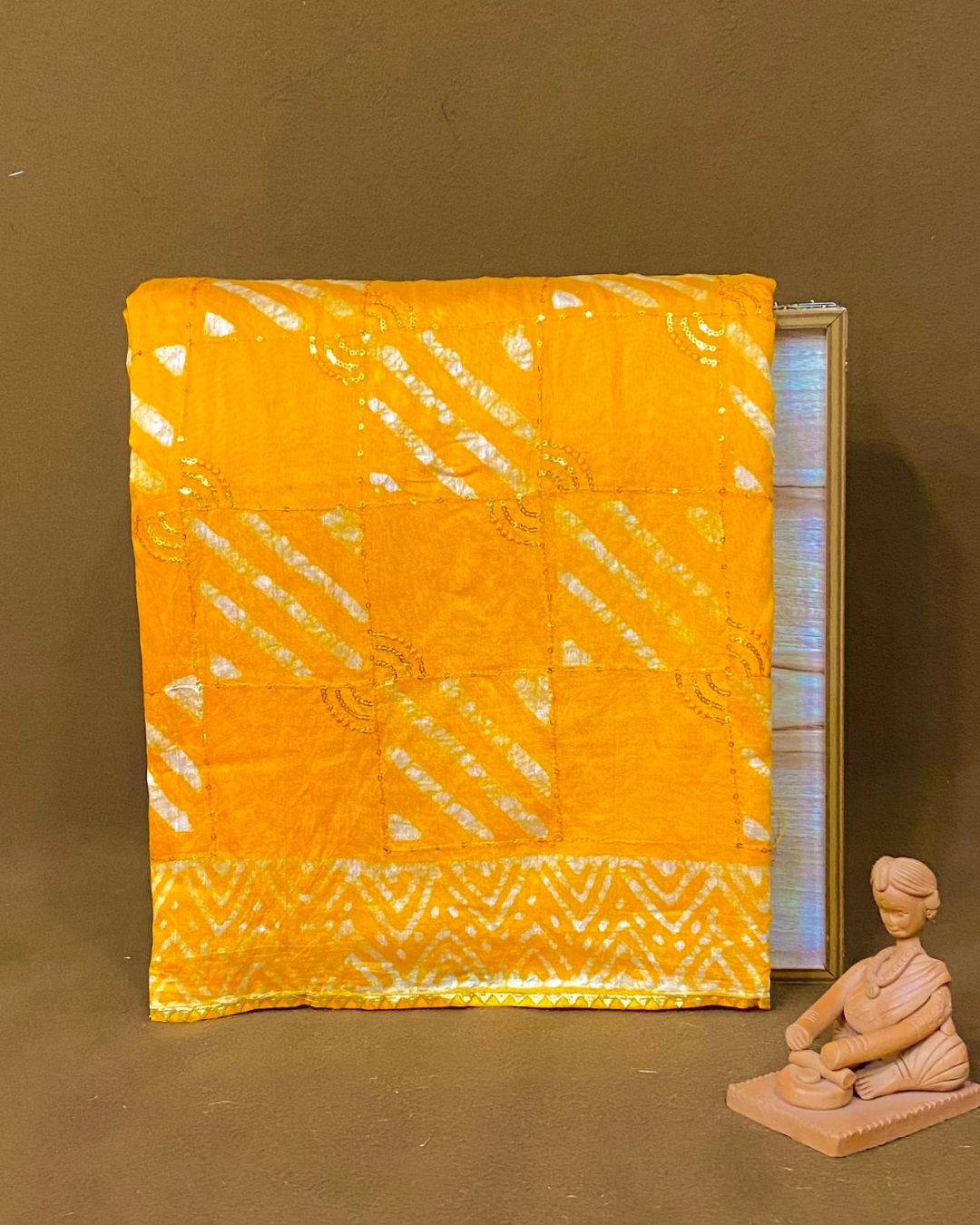 Mango Yellow Colour Batik Cotton Saree