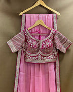 Dusty Pink Colour Shimmer Georgette Saree with Readymade Blouse