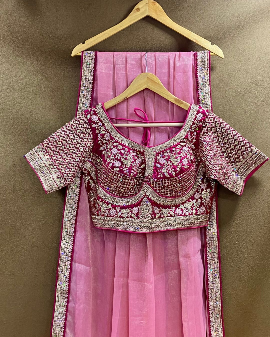 Dusty Pink Colour Shimmer Georgette Saree with Readymade Blouse
