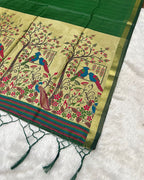 Forest Green  Colour Cotton Jamdani Saree with Sequin Work