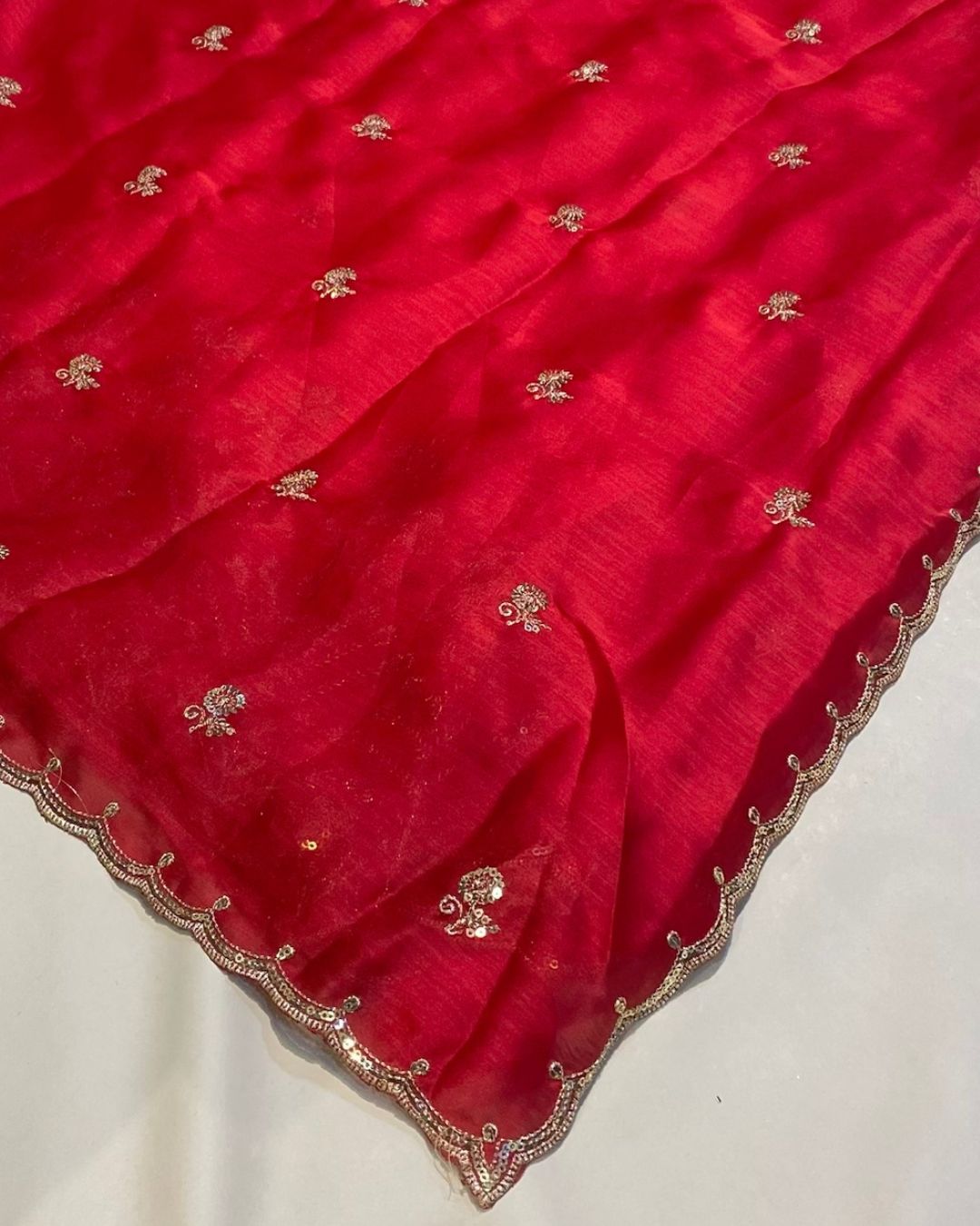 Red Colour Fandy Silk Saree with Cut Work Border