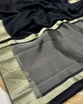 Black Colour Organza Zari Border Saree