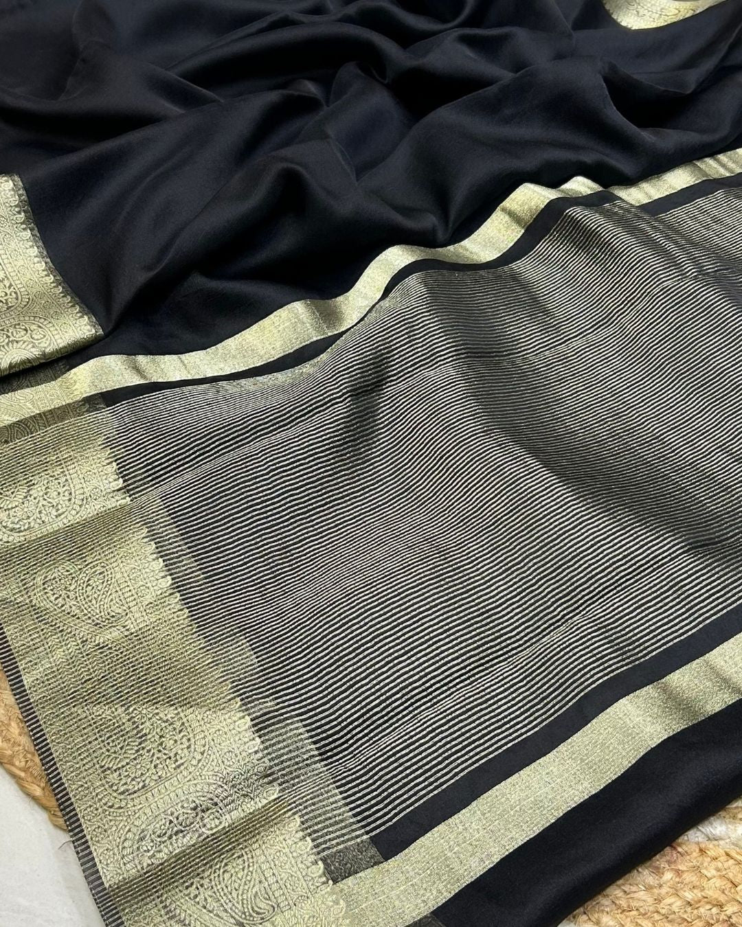 Black Colour Organza Zari Border Saree