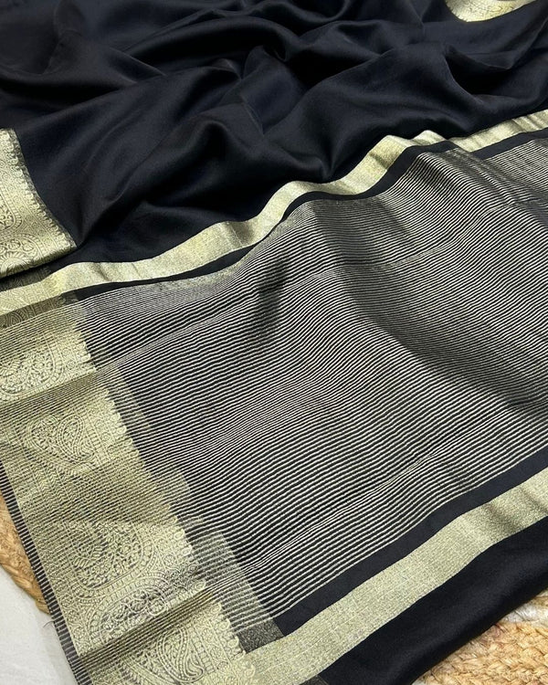 Black Colour Organza Zari Border Saree